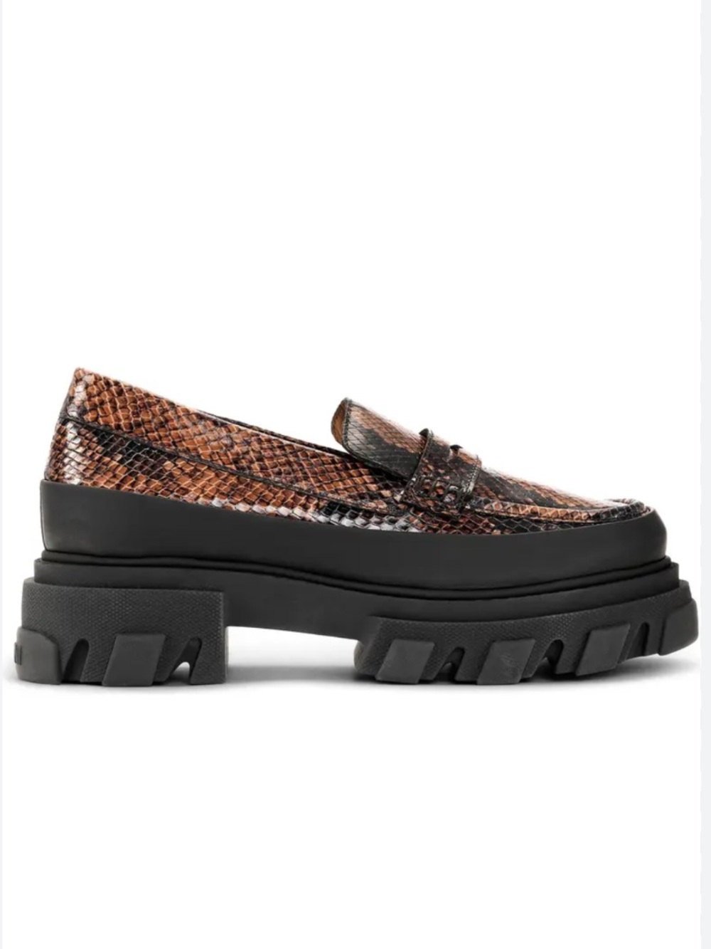 Ganni Loafers Snakeskin Embossed Chunky Platform in Brown Black - Picture 1 of 8
